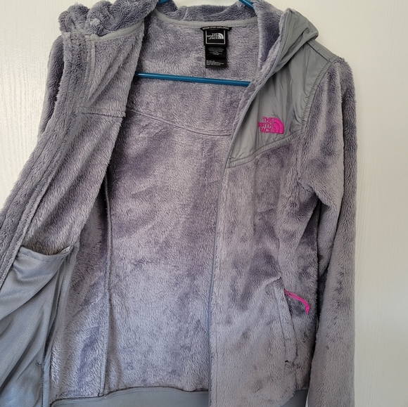 The North Face Women's XS Active Fleece Performance Jacket Grey Pink Logo Zip Up - Picture 5 of 16